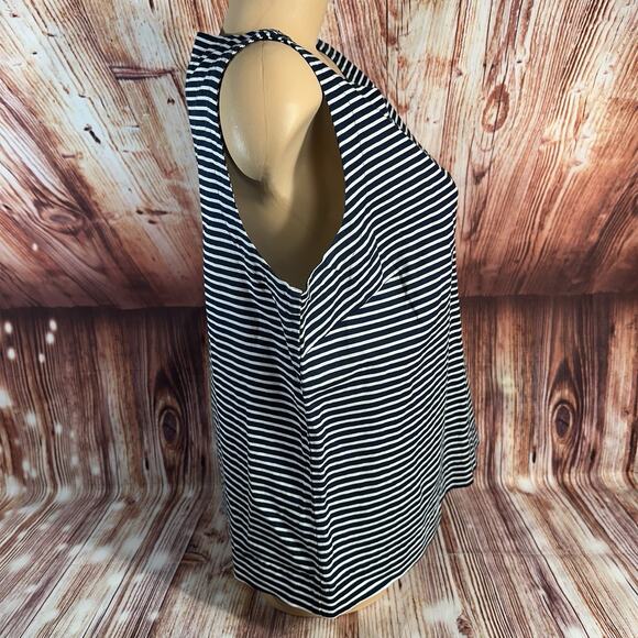 Liz Claiborne Size X Large Blue White Linen Blend Stripe Sleeveless Tank Top - Picture 4 of 9